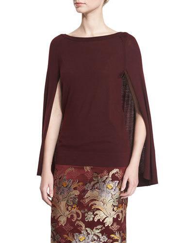 Wool Boat-neck Cape Sweater, Burgundy