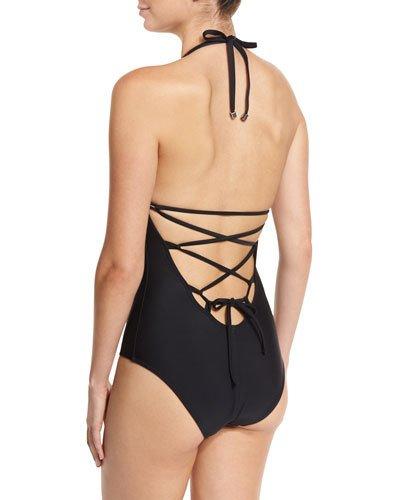 Lace-back One-piece Swimsuit,