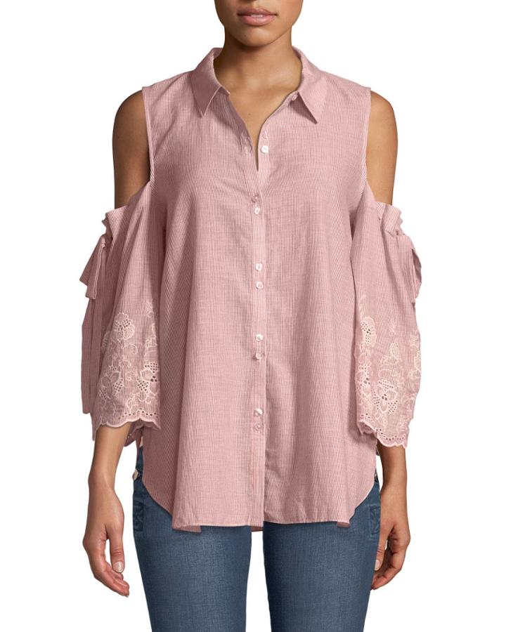 Cold-shoulder Easy-fit Button-front Blouse