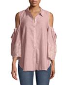 Cold-shoulder Easy-fit Button-front Blouse