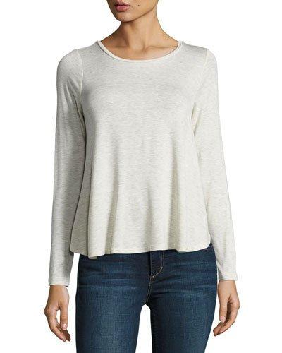 Pleated-back Long-sleeve Tee, Beige