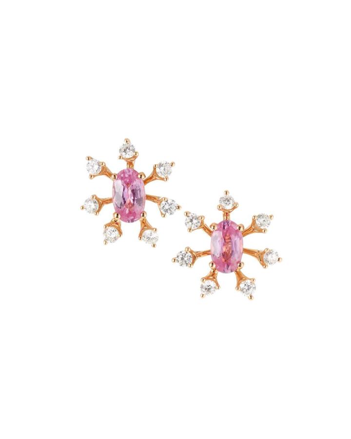 18k Rose Gold Stemmed Diamond & Pink Sapphire Earrings