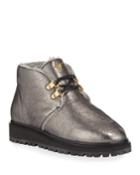 Antiracite Metallic Leather Shearling Bootie