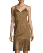 Lucky Faux-suede Fringed Dress, Camel