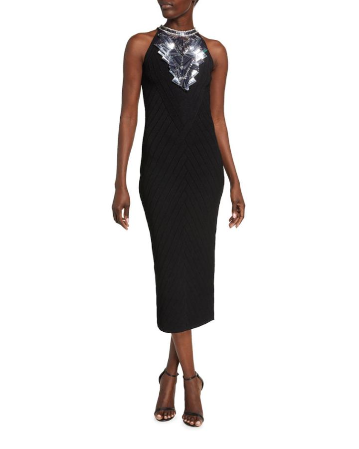 Sleeveless Broken Mirror-embellished Cocktail Dress