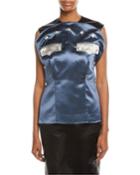 Sleeveless Bicolor Satin Blouse With Policeman Patch