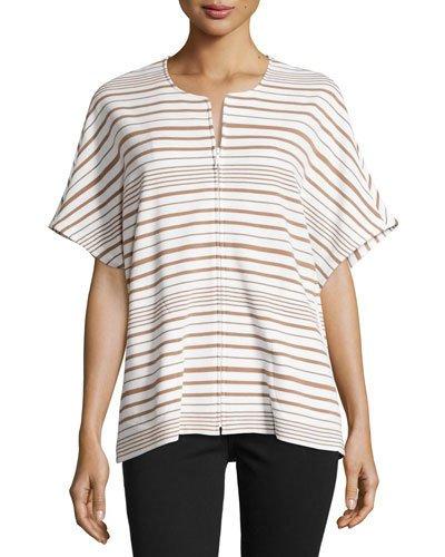 Short-sleeve Striped Jacket, Chai