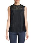 Pleated Lace-yoke Cocktail Top