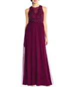 Beaded Illusion-neck A-line Evening Gown