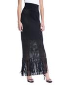 Vesper High-shine Knit Jersey Long Skirt W/ Fringe Hem