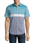 Colorblock Cotton Short-sleeve Shirts, Dark Blue
