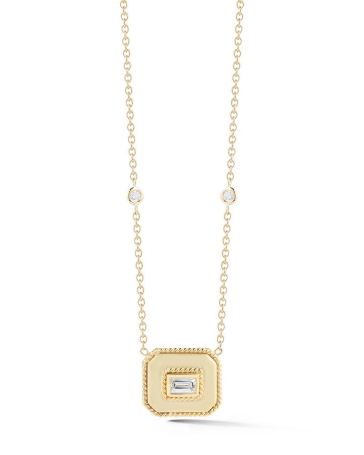 Emerald Shape Necklace With Center Emerald Cut Diamond And Two Eyeglass