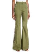 Embera Sequined-stripe Flared Pants, Olive