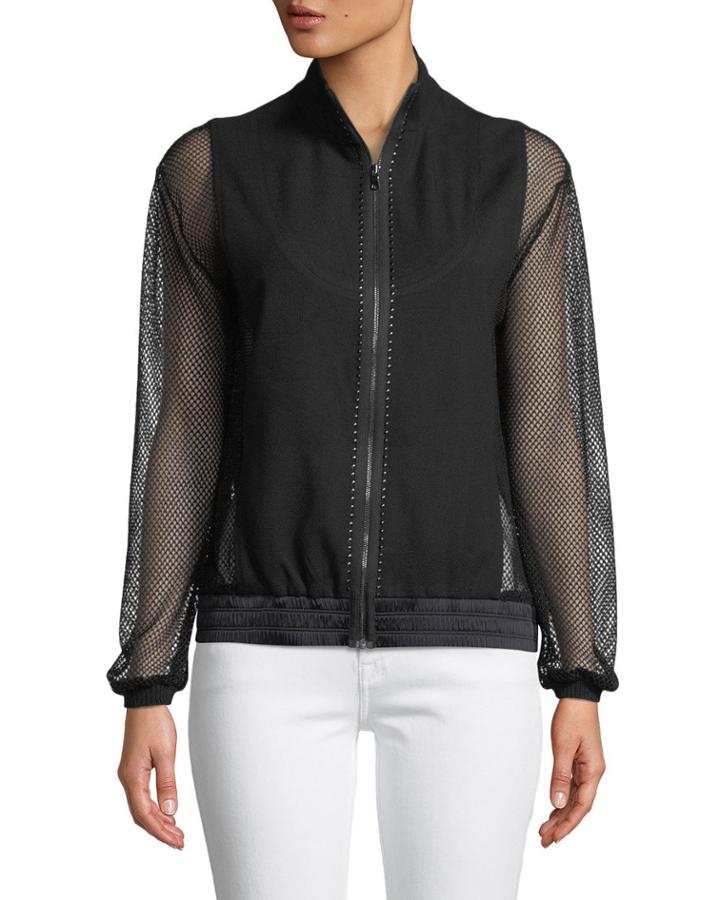 Mesh-sleeve Zip-front Bomber Jacket