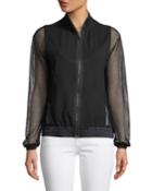 Mesh-sleeve Zip-front Bomber Jacket