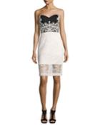 Strapless Two-tone Lace Cocktail Dress, Black/white