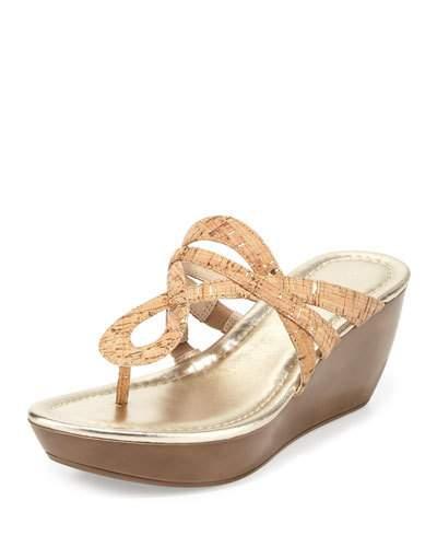 Celene Cork Wedge Sandal, Platino