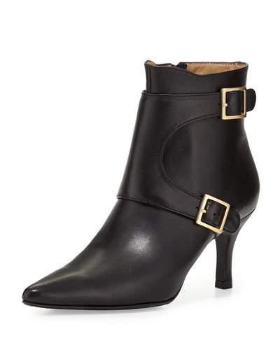 Zahara Double-buckle Leather Bootie, Black