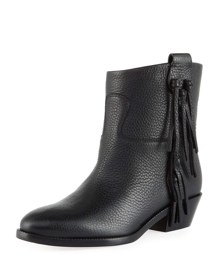 Tassel-side Pebbled Leather Western Booties