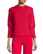 Ribbed-cuff Crepe Blouse