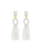 Short Silk Tassel Clip Earrings, White