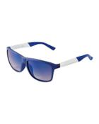Two-tone Plastic Rectangle Sunglasses, Blue/white
