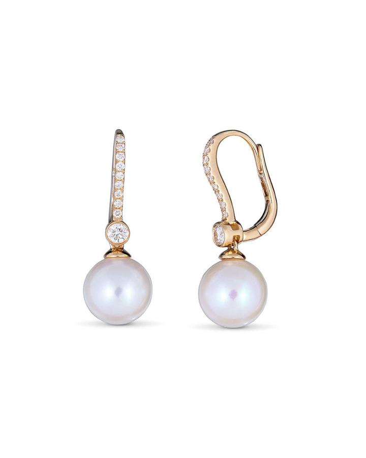 Classic 18k Diamond Pearl Huggie Earrings