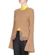 Ribbed Lace-hem Bell-sleeve