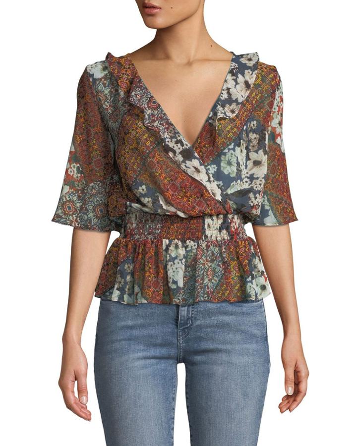 Smocked-waist Printed