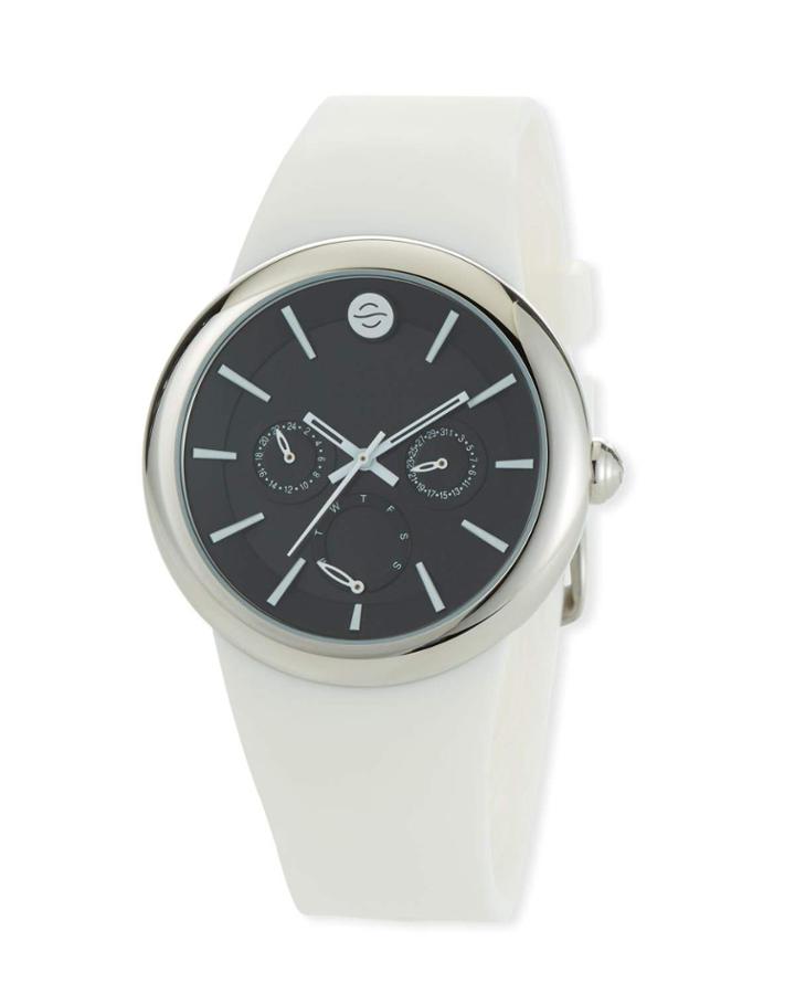 43mm Chronograph Watch W/ Rubber Strap, White/black