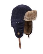 Penguin Corduroy Faux-fur Trapper Hat, Navy, Men's,