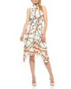 Ensley Chain Print High-sleeve Sleeveless Dress