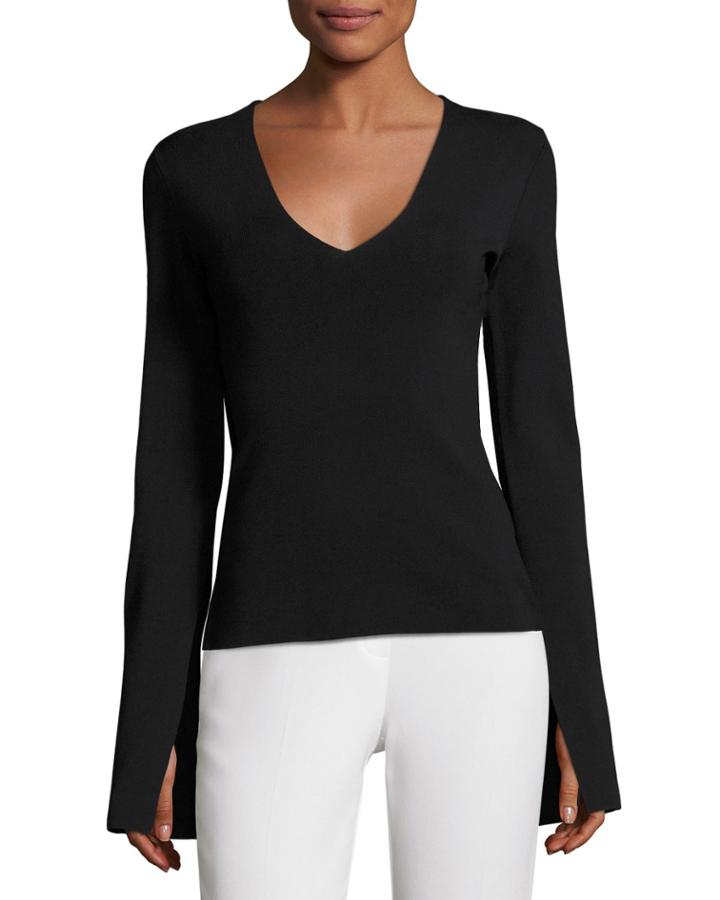 Orlina V-neck Slit-cuff Crepe Top