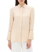 Katja Long-sleeve Matte Silk Blouse W/ Chain Detail