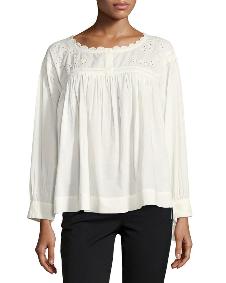The Peasant Long-sleeve Embroidered Cotton Top
