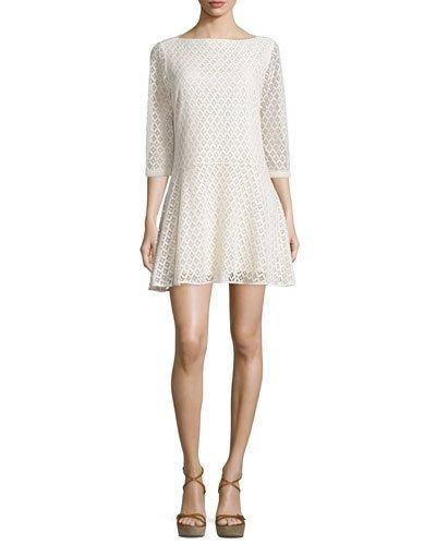 3/4-sleeve Lace Mini Dress, Beige