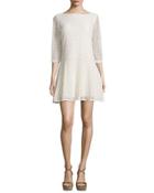 3/4-sleeve Lace Mini Dress, Beige