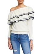 Wool-blend One-shoulder Striped Tiered Ruffle