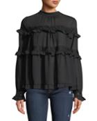 Ruffle-tiered Embroidered Peasant Blouse