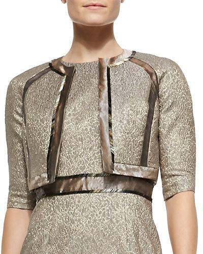3/4-sleeve Metallic Jacquard Bolero Jacket