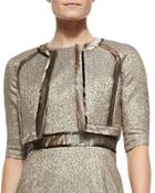 3/4-sleeve Metallic Jacquard Bolero Jacket