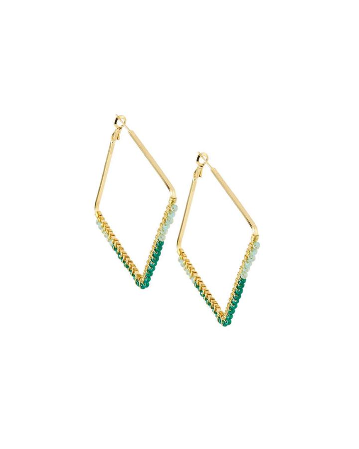 Beaded Square-hoop Earrings, Teal