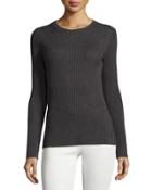 Long-sleeve Ribbed Sweater, Charcoal Heather Gray