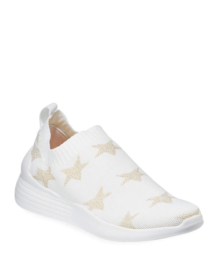Metallic Star Slip-on Knit Sneakers, White/gold