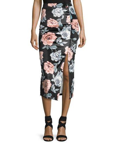 Garden Of Eden Velvet Midi Skirt, Black Pattern