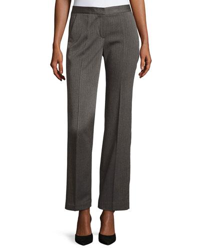 Prima Herringbone Straight-leg Pants, Gray/black
