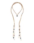 Long Suede & Pearl Lariat Choker Necklace,