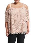 Half-sleeve Cold-shoulder Lace Top,