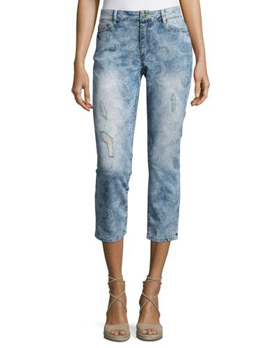 Paisley-print Skinny Cropped Jeans, Blossom