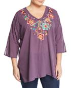 Roma Floral-embroidered V-neck Tunic,